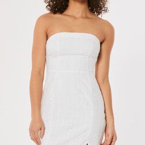 Eyelet Lace-Up Back Strapless Dress
